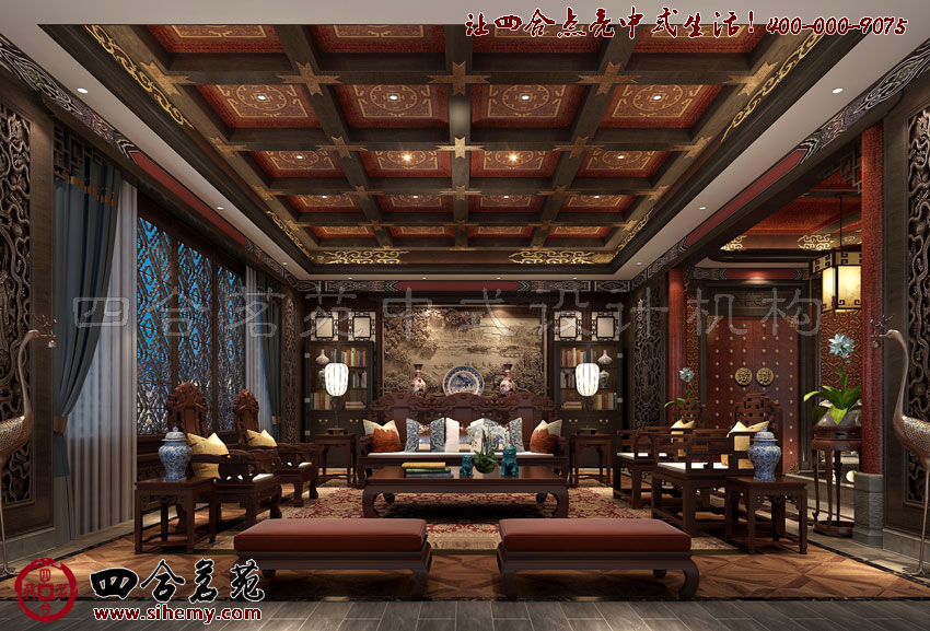 精致典雅的環(huán)境展現(xiàn)著古色古香的陳韻 獨立四合院中式裝修設計效果圖