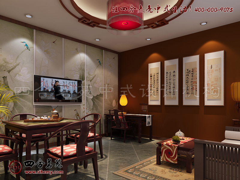 書畫雋永點染尊貴典雅的空間體驗 新中式四合院古典茶樓裝修設(shè)計包間