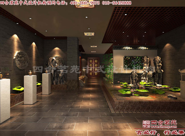 中式會所大廳水景設計 會所設計要求必須得在細節上著手